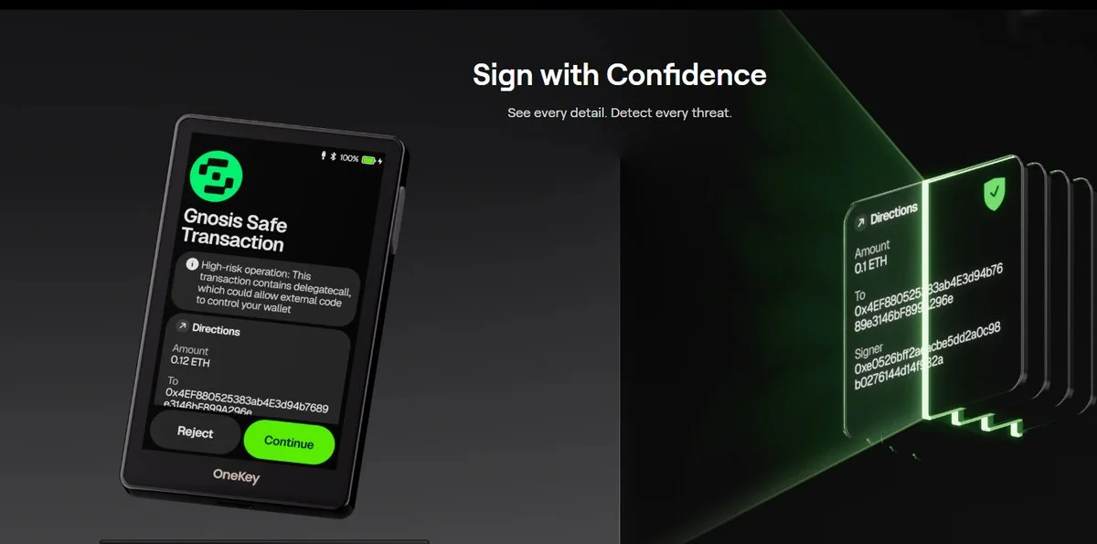 Clear Signing preview on the OneKey Pro colour touchscreen